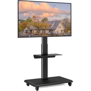 SUBZONAL-Support TV Roulette avec Support Cantilever pour Ecran de T&eacute;l&eacute; de 26 &agrave; 70 Pouces LED LCD Plasma Chariot Meuble TV Pied Universel Pivotant R&eacute;glable en Hauteur avec 2 &Eacute;tag&egrave;res - Neuf