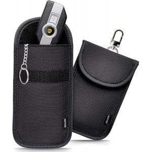 Etui Anti RFID et Ondes pour Clé de Voiture-Pochette Cage de Faraday-Blocage Signal,Anti Piratage,Antivol Auto,Protection Badge Télépéage. Ripstop (2 pochettes Medium) - Neuf