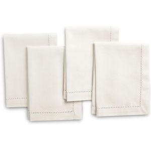 Eryi-Serviettes En Tissu Lot De 4 | Pur Coton Avec Ourlet Jour Échelle | Naturel | Taille Carrée 43x43 Cm | Serviettes De Table - Lavables En Machine Et Réutilisables - Neuf