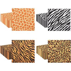 Lot De 80 Serviettes De Table Safari Avec Impression Animale-Léopard,Zèbre,Girafe-Pour Fête D'anniversaire,Prénatale Et Décoration À Thème Jungle - Neuf
