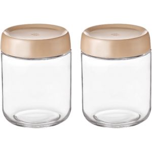 LETNERNY-Lot De 2 Bocaux En Verre De 450 Ml Avec Couvercle À Visser Étanches Pour Avoine, Yaourt, Salade, Céréales, Lait, Fruits, Condiments (Beige) - Neuf