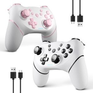 Manette Sans Fil Pour Switch/Switch 2/Lite/Oled, Manette Pour Switch Pro Avec Fonction Réveil Avec Un Bouton¿Manette Pour Switch Avec Double Vibration/Turbo/Screenshot (Rose & Blanc) - Neuf