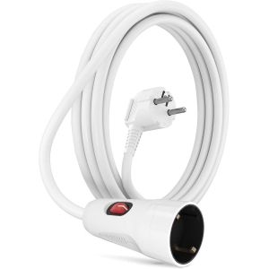 3 mètres Rallonge avec Interrupteur sur la fiche Rallonge Schuko avec Interrupteur de sécurité-Fiche coudée à 90°-Contact et couplage de Protection IP20 jusqu'à 250V 16A-3m Blanc - Neuf