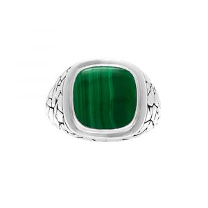 Bague En Argent Homme &Eacute;caille Pierre Malachite - Neuf