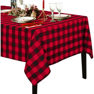 Ulteronixshop-Nappe Rectangulaire, 140 X 210 Cm, Tissu Carreaux, Pour Cuisine, Camping, F&ecirc;te Exterieur, Noir Et Rouge - Neuf