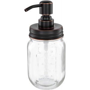 KAL-Mason Jar Distributeur De Savon Vintage En Verre Transparente - Rétro Mason Jar 473 Ml Avec Pompe En Acier Inoxydable Inox (Noir Cuivre) - Neuf