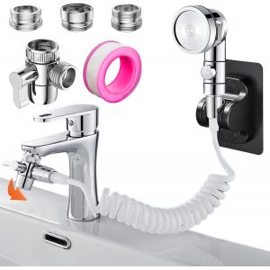 ERYI-Ensemble Pommeau Douche Pour Lavabo, 3 Modes Pommeau De Douchette De Salle De Bain Pomme De Douche À Main Avec Adaptateurs De Robinet, 3 Mètres Blanc Tuyau Longeur(Robinet Pas Inclu) - Neuf