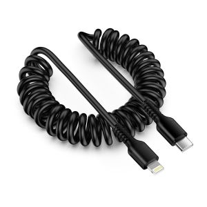 TIANYI-C&acirc;ble USB C vers Lightning Spiral&eacute;, [Certifi&eacute; MFi] Cable Spirale iPhone USB C Voiture pour Apple CarPlay, Cable iPhone Court R&eacute;tractable Charge Rapide pour iPhone 14/13/12/11/Pro Max/XS/XR/X, - Neuf