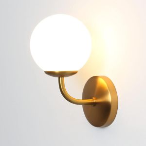 Subzonal-Applique Murale Interieur Led 5w 3000k Blanc Chaud Lampe Murale Globe En Verre Givr&eacute; &Eacute;tanche Luminaire Applique Pour Salle De Bain Salon Chambre Couloir Restaurant, Fer, Or Bross&eacute; - Neuf