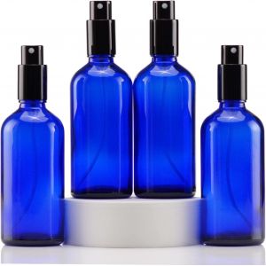 KALANKA-Flacon Spray Vide 100ml, Bleu Bouteille Spray Verre, avec Brouillard de Pulverisateur Fine, pour Huiles Essentielles, Aromathérapie, Parfums, Nettoyage, Voyage, Pharmacie u2013 4Pcs - Neuf