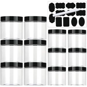 Bocaux En Plastique,Bocal Plastique Transparent Pots De Stockage Récipient De Stockage De Grains Pour Les Aliments Secs Et Les Liquides Avec Capuchon Fileté Noir (12pcs) - Neuf