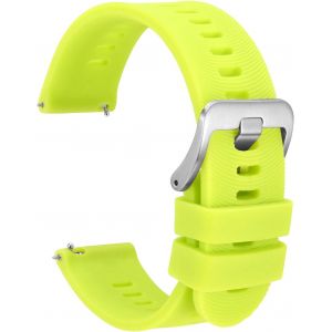 22mm Bracelet De Montre Pour Homme &Agrave; Rayures Arqu&eacute;es, Silicone Bande &Agrave; D&eacute;gagement Rapide, Boucle Argent&eacute;e (Vert Citron) - Neuf