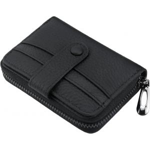 Portefeuille Pour Femme En Cuir Avec Blocage Rfid - Portefeuille Compact Pour Femme - Fermeture Éclair - Porte-Monnaie - Petit Portefeuille Pour Femme,Noir Foncé.,Minimaliste - Neuf