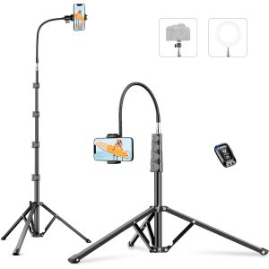 224 cm High Tripod for Smartphone, Aluminium Tripod Phone with Adjustable Gooseneck, Remote Control, Phone Holder, Extendable Camera Tripods with 360° Ball Joint for DSLR Canon - Neuf