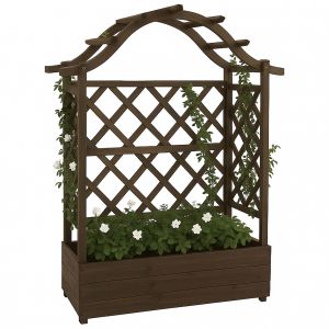 Jardinière Sur Pied Hwc-P66, Bac À Plantes/À Fleurs, Pot De Fleurs, Treillis, Tuteur, Espalier En Bois Mvg 138x110x44cmMarron - Neuf