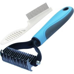 Jgd-Peigne &Agrave; Puces Et Brosse Pour Chien Et Chat Trousse,Brosses De Toilettage Pour Chien Poils Long Et Court,Peigne De Toilettage Pour Sous-Poil &Eacute;limine Les Sous-Poils Et Les Feutrages (L, Bleu) - Neuf