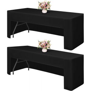 Ulteronixshop-Lot de 2 Nappes de Table Noires, Nappe Rectangulaire Ajust&eacute;e &agrave; Dos Ouvert, Housse de Table en Tissu Lavable pour Salon d'artisanat, Exposition, F&ecirc;tes, Mariages, Ev&eacute;nements (180 x 75 x 7 - Neuf