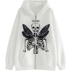 Femmes Full Zip Up Hoodie Halloween À Manches Longues Veste Graphique Goth Sweatshirt Fille Streetwear (Colorwhite.Sizes - Neuf