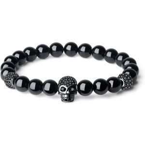 Eryi-Bracelet À Charms Tête De Mort Pierre Homme Femme - Neuf