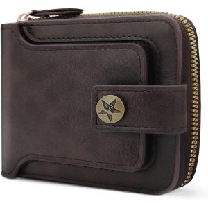 Portefeuille Pour Homme - Style Vintage - En Cuir Synthétique - Avec 8 Emplacements Pour Cartes Et Porte-Monnaie - Grande Capacité - Bouton - Étui Pour Cartes De Crédit - Avec Fermeture - Neuf