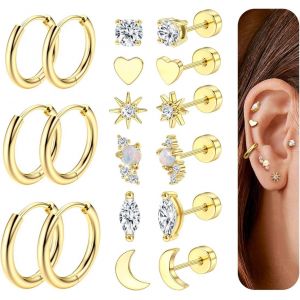 Kal-Boucles D'oreilles Femmes Acier Inoxydable Petites Boucles D'oreilles Argent Créoles Or Piercing Oreille Helix Cartilage Clous D'oreilles Hypoallergéniques Boucles D'oreilles Femme Or - Neuf