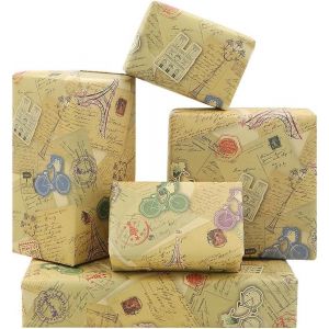 Papier D'Emballage Vintage,Carte Postale D'&Eacute;glise De La Tour Eiffel,Ballon Romantique De V&eacute;lo,6 Feuilles De Papier D'Emballage Cadeau,Emballage Cadeau De Fleurs Pour Mariage,Anniversaire - Neuf