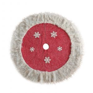 Jupe de sapin de No&euml;l orn&eacute;e de d&eacute;tails raffin&eacute;s et pratiques, en tissu, avec bordures blanches pour les f&ecirc;tes. - Neuf