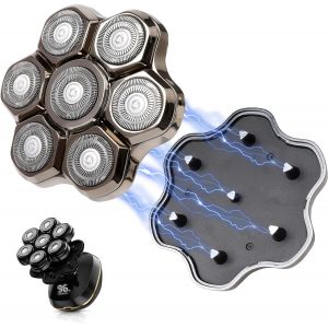 Eryi-Rasoir De Tête Pour Homme Chauve, Tête De Rasoir Avec Têtes De Rasage Magnétiques 7d, Lame De Rechange, Tondeuse À Barbe Pour Rasoir De Tête, Rasoir Humide/Sec, Homme Chauve (Argent) - Neuf