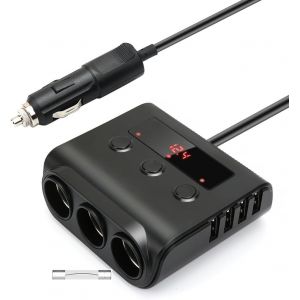 Chargeur De Voiture 3 Prises Multiprise Allume Cigare 24V/12V Usb Chargeur De Voiture Adaptateur Multiple Splitter Voltm&egrave;tre Interrupteur 4 Ports Usb Pour Gps Dash Cam Tablette T&eacute;l&eacute;phone - Neuf