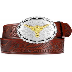 Cauc-Ceinture De Cowboy Cowgirl Pour Hommes Et Femmes, Ceinture En Cuir Gaufr&eacute;e Western Country Bull Bull Pour Jeans - Neuf