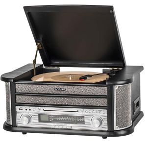 Tourne Disques Multifonctions Bluetooth / CD / K7 / AM / FM Mod&egrave;le Cambridge Noir - Neuf