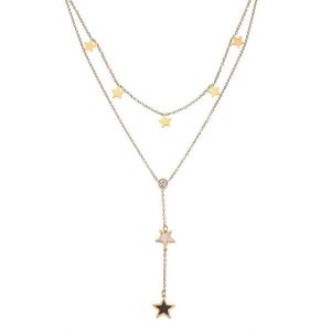Collier Lariat Dor&eacute; Pour Femme, Plaqu&eacute; Or 18 Carats, Cha&icirc;ne En Y &Agrave; Plusieurs Rangs Avec Pendentif &Eacute;toile, Bijou Tendance. - Neuf