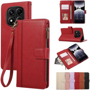 LORANKA-Coque pour Xiaomi Redmi Note 14 Pro 5G/Redmi Note 14 Pro Plus 5G 6.67 Pouces 2025 Housse en Cuir Fermeture Zipp&eacute;e Fermeture Magn&eacute;tique Portefeuille avec 4 Poches pour Cartes, Rouge - Neuf