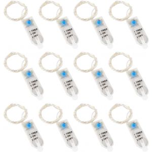 TIANYI-Lot de 12 guirlandes lumineuses bande led avec minuteur, 2 m, 20 LED, batterie, fil de cuivre, mini guirlande lumineuse &agrave; piles, pour No&euml;l, mariage, d&eacute;coration int&eacute;rieure - Blanc chaud - Neuf