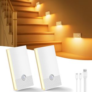 Veilleuse Detecteur De Mouvement, Lot De 2 Lampe Detecteur De Mouvement Interieur 2700k, Usb Rechargeable Veilleuse À Induction Pour Armoires, Chambres, Escaliers, Cuisines, Couloirs, Blanche - Neuf