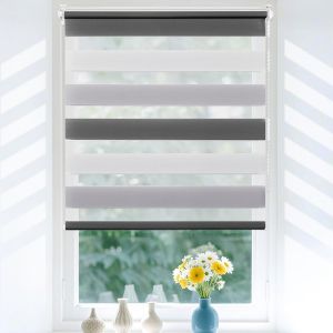 Store Enrouleur Jour Nuit Sans Per&ccedil;age, Installation Facile Pour Fen&ecirc;tre Porte, Intimit&eacute; Pour Salon Chambre Bureau, 50l X 120l Cm, Blanc-Gris-Anthracite - Neuf