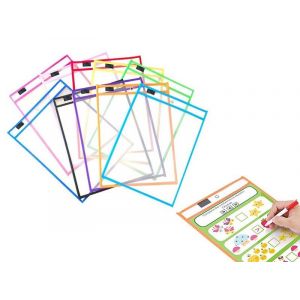 Lot de 80 pochettes transparentes et r&eacute;utilisables effa&ccedil;ables &agrave; sec avec porte-marqueurs pour fournitures d'&eacute;tude - Neuf