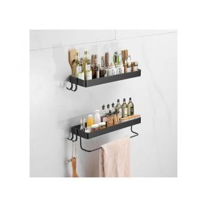 &Eacute;tag&egrave;re Murale Cuisine 35cm Sans Per&ccedil;age - Rangement &Eacute;pices Avec Porte-Essuie-Tout Et 2 Crochets M&eacute;tal Noir - Organisation Pratique - Neuf