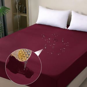 Tzf-Protège-Matelas Imperméable, 160 X 200 Cm, Housse De Matelas Imperméable Et Respirante, Protection Contre L'humidité, Pour Toutes Les Saisons, Bordeaux - Neuf