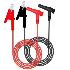 Lot de 2 c&acirc;bles de mesure-Fiche banane &agrave; angle droit vers pinces crocodiles-C&acirc;ble de test souple-C&acirc;ble multim&egrave;tre-Pinces crocodiles-C&acirc;ble flexible pour pinces multim&egrave;tre-Test &eacute;lectrique - Neuf