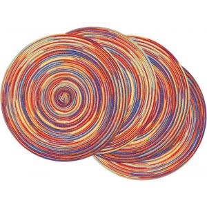 Lot De 15 Sets De Table Ronds Tress&eacute;s Rouges Arc-En-Ciel, Lavables, En Coton Et Polyester, Pour La Cuisine Et La Salle &Agrave; Manger. - Neuf