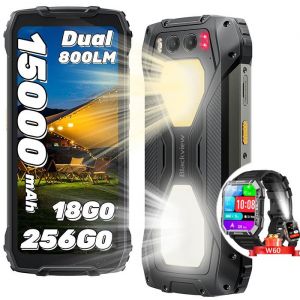 Blackview BV7300 Smartphone Robuste 6.67" 256Go 50MP 15000mAh Noir avec Smartwatch Blackview W60 - Neuf