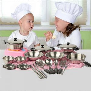 20 Pcs En Acier Inoxydable Casseroles Po&ecirc;les Batterie De Cuisine Miniature Jouet Faire semblant De Jouer Cadeau Pour Enfant - Neuf