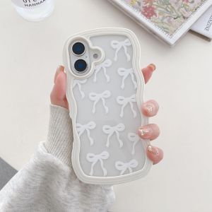 Noeud Etui Pour Iphone 16E, Coque Transparente Avec N?ud Ruban Et Vague Boucl&eacute;e Esth&eacute;tique, Housse Papillon Protectrice En Silicone Souple Tpu Antichocs Pour Femmes Filles - Blanc - Neuf