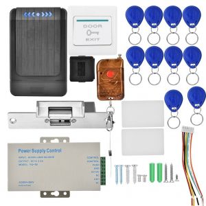 Kit de controle d'acces de porte RFID 019ID avec telecommande sans verrouillage, bouton de sortie et 10 porte-cles - Neuf