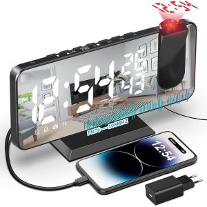 pièce (texte blanc) température et humidité multifonction radio-projection réveil créatif LED miroir horloge électronique horloge numérique - Neuf
