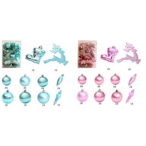 Ensemble de d&eacute;corations de No&euml;l - D&eacute;corations bleues et roses pour sapin et couronne - 60 pi&egrave;ces - Neuf