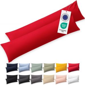 Cauc-Housse De Coussin 40x145 Coton - Lot De 2 - Certifi&eacute;e Oeko-Tex - Taie Coussin Premium Lavable En Machine - Taie Oreiller 40x145 Douce - Jersey - Confortable Et Facile &Agrave; Entretenir - Rouge - Neuf