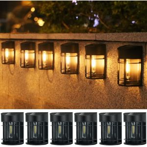6 Packs Lampe/Lumiere Solaire Exterieur Jardin Avec &Eacute;tanche, R&eacute;tro Led Applique Solaire Exterieur D&eacute;coration Pour Chemin, Terrasse, Patio, Cl&ocirc;ture, Balcon [Blanc Chaud 3000k] - Neuf