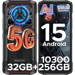 DOOGEE Blade 20 Play Telephone Portable Incassable 5G 32GB+256GB 10300mAh/33W 6,6"" HD+ Smartphone Incassable Android 15, 125dB Speakers, Effet Lumiere LED, Camera 50MP/WIFI6/NFC/Face ID Rouge - Neuf